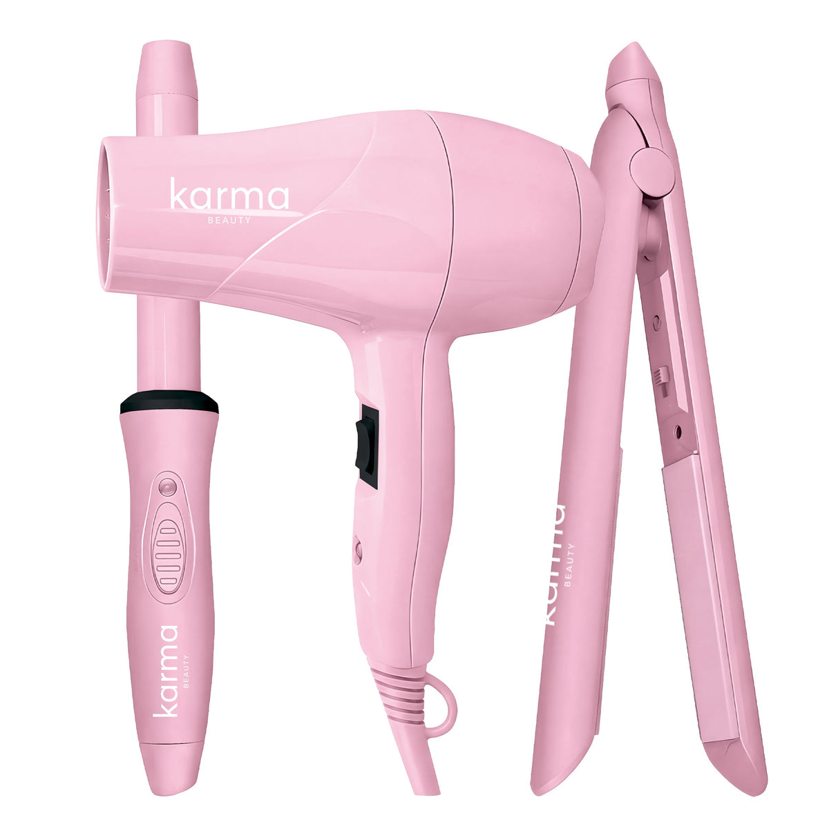 Carry On Cutie travel hair tool set with mini flat iron, mini dryer and mini curler