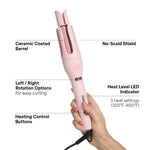 Nude Pink Cutie Curl  Infrared Automatic Curler  held in a hand with features